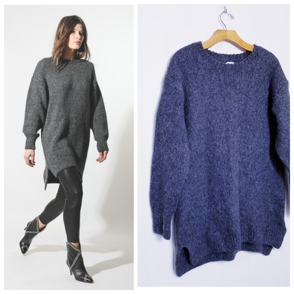 Anine Bing Kyle Sweater Gray Wool Blend Tunic Puff Sleeve Women’s Size M - Picture 1 of 14